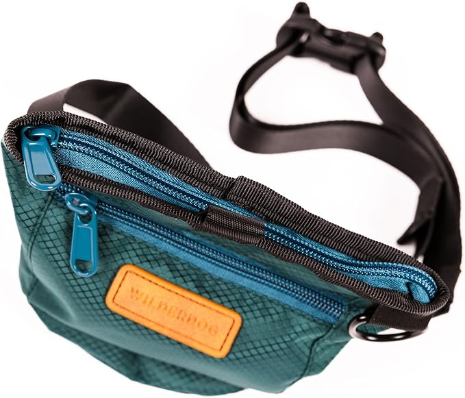 Wilderdog Dog Training Treat Pouch with Magnetic and Zipper Closure, Carabiner Attached, Adjustable Waist Strap - Green