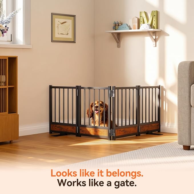 Dog Gate for Small Dogs, 15.7" Short No Drill Foldable Reinforced Base Pet Fence, Heavy Duty Step-Over Doorway Puppy Barrier, Anti-Tip Metal Frame, Supports 200+ lbs, Black