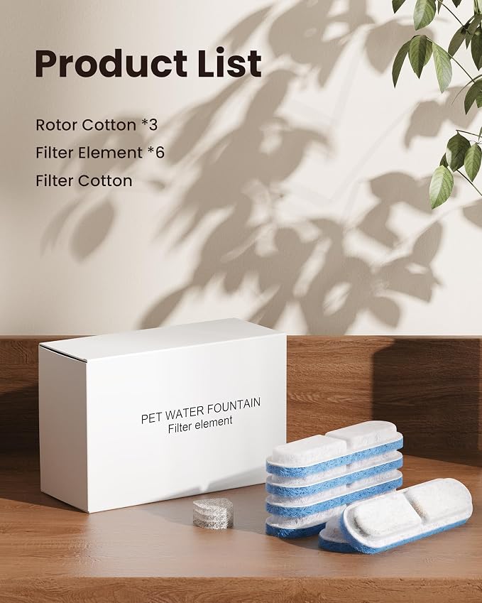 Cat Water Fountain Filter Replacement - 9 Filter(6 Carbon Filters & 3 Foam Filters) - Set of Replacement Filter Cartridges (3 Months) for ZELLAR Stainless Steel Cat Water Fountain (WF540)