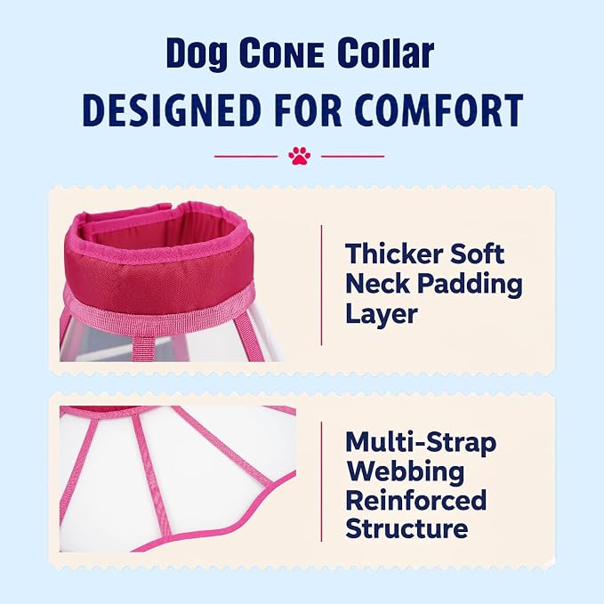 Soft Neck Pad - Hard Plastic Dog Surgery Recovery Cone Collar, Comfy & Clear Vision Cone for Small Dogs to Stop Licking, Extra Long Head Cones & Elizabethan Collar, Extender Cone of Shame, Rosered S