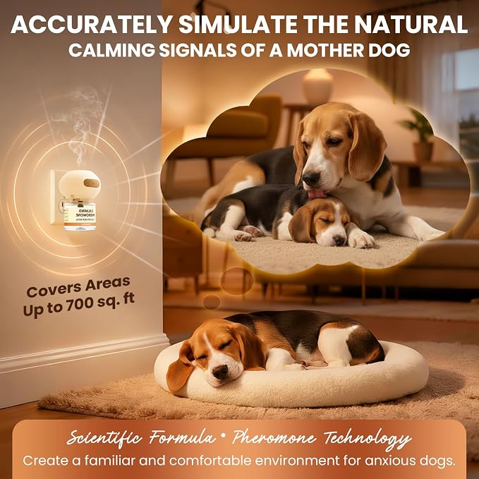 Dog Pheromones Calming Diffuser to Calm Dogs 11 IN 1 Kit (3 Diffusers+5 Refills+3 Collars) Pheromone Plug In for Stress Barking Pee Accidents Chewing Aggression Separation Anxiety Relief(Odorless)
