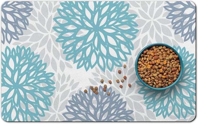 Dog Food Mats for Floors, Absorbent and Quick-Drying Pet Cat Food Mat,Anti-Fouling and Easy-to-Clean Pet Feeding Mat,Dog Bowl Mat for Messy Drinking Water Bowls.16x24, Bohemia Dahlia Floral Style