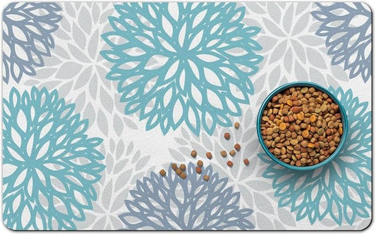 Dog Food Mats for Floors, Absorbent and Quick-Drying Pet Cat Food Mat,Anti-Fouling and Easy-to-Clean Pet Feeding Mat,Dog Bowl Mat for Messy Drinking Water Bowls.17x32, Bohemia Dahlia Floral Style
