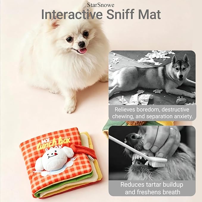 StarSnowe×Cute Dog Enrichment Toys,Squeaky Snuffle Book Series,Interactive Sniff Mat for Mental Stimulation & Slow Feeding,Treat Puzzle Toys for Puppy,Crinkle Gifts (Pink - Good Night)