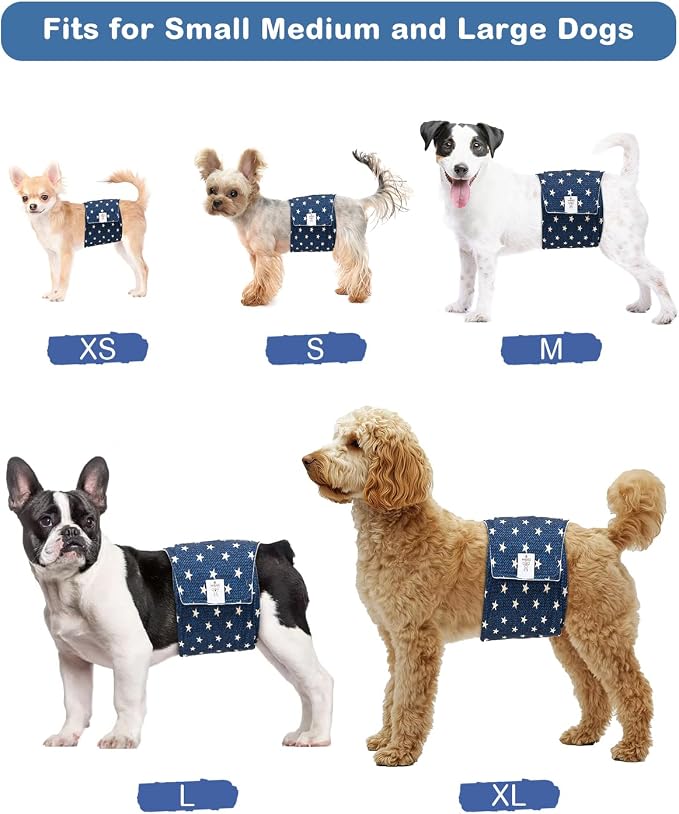 CuteBone Dog Diapers Male 4 Pack Puppy Wraps Reusable Doggie Belly Bands for Male Dogs Small Medium Large