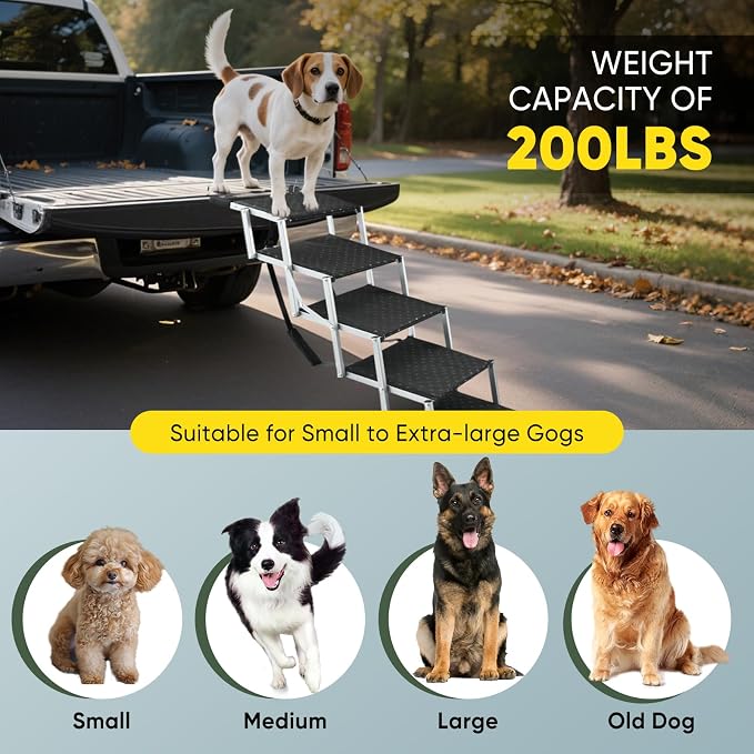 Sakerplus Dog Ramps for Car, 17.7inch Wide Foldable Dog Stairs with Non Slip Surface, Portable Pet Steps for SUV, High Beds, Truck, Support Up to 200lb, 5 Steps