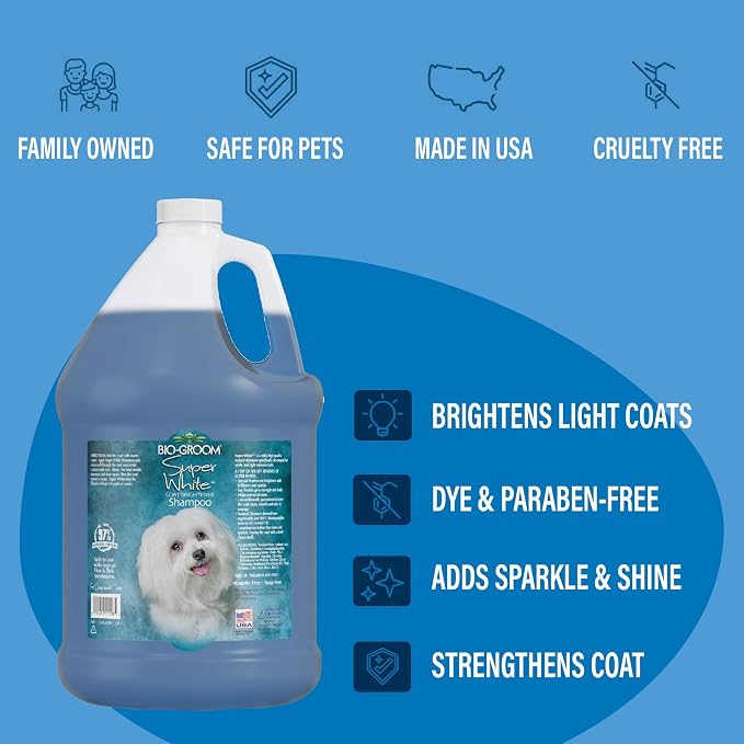 Bio-Groom Super Whitening Dog Shampoo - Whitening Pet Shampoo, Dog Bathing Supplies, Puppy Wash, Pet Grooming Supplies, Cruelty-Free, Made in USA, Coat Brightener Shampoo - 2.5 Gallons