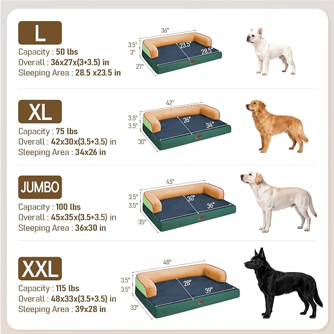 Comfort Expression Memory Foam Dog Bed for Large Medium Sized Dogs - Waterproof Orthopedic Dog Beds with Washable Removable, Non-Slip Pet Sofa Couch, 36 x 27