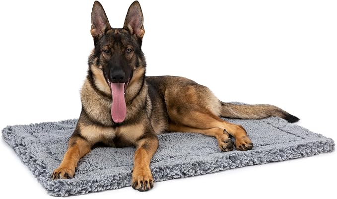 PELZIN Stoutwool Indestructible Dog Bed - Fluffy Chew Proof Dog Crate Pad - Tough Kennel Pad for Aggressive Chewers - Ideal for Extra Large Breeds & Fits 48-Inch Crate - 47"x29", Charcoal