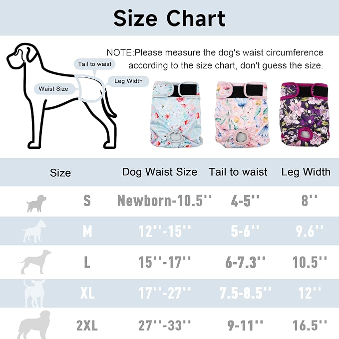 Washable Dog Diapers (3 Pack), Reusable Dog Diapers for Doggie Heat Period, Reusable Doggie Diaper for Female Dogs (Medium)