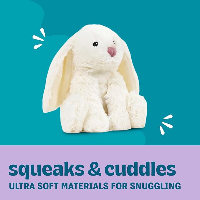 Calming Plush Dog Toy with Squeaker, Ultra-Soft Floppy Cuddle Companion, Coconut Scented, Bunny, Small, 7.9”