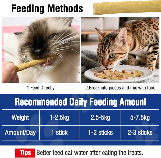 30g Freezed Dried Cat Chew Stick Egg Yolk Flavor, Cat Dental Treats for Freshens Breath and Reduce Tartar, Feline Teething Sticks Cats Treats Snack