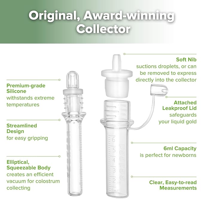 haakaa Silicone Colostrum Collector (0.2oz./6ml,6pcs) Pack - Collect, Store & Feed Colostrum Ready-to-Use Pack, Reusable Colostrum Syringes Set for Liquid Gold, Include Cloth Wipe and Storage Case
