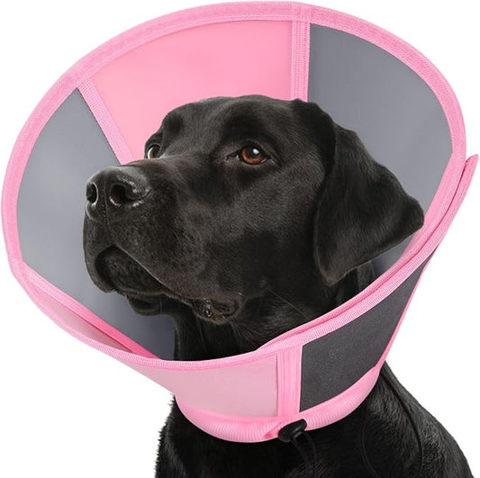 Dog Cones for Large Dogs, Soft Dog Cone to Stop Licking, Adjustable Cone for Dogs After Surgery, Pet Cone Collar Alternative for Wound Healing, Pink X-Large