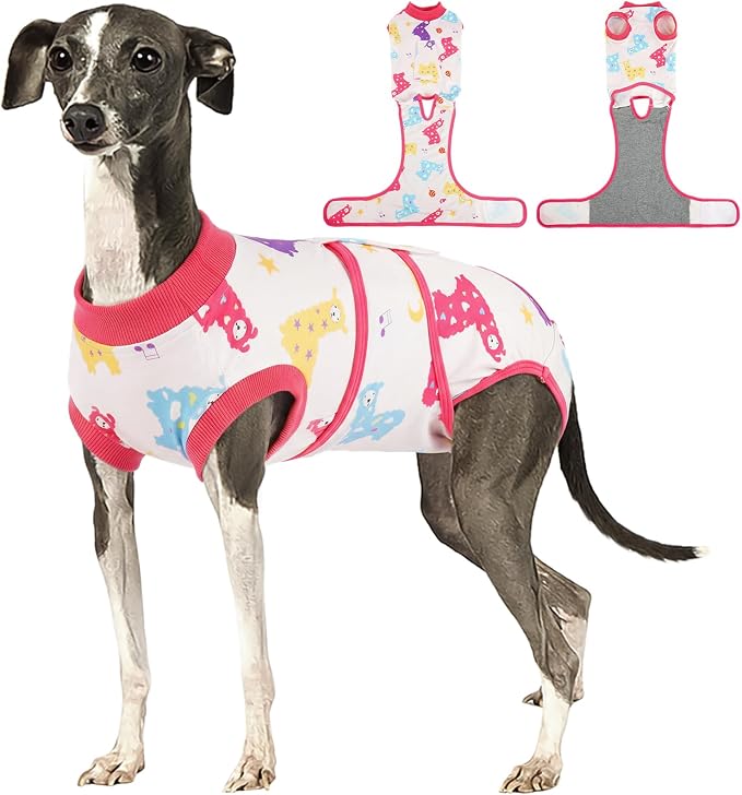 Kuoser Dog Surgery Recovery Suit, Pet Recovery Suit for Dogs Female Male Spay Neuter, Anti-Licking Dog Surgical Onesie for Abdominal Wounds Skin Issues, Dogs Bodysuit Cone E-Collar Alternative, L