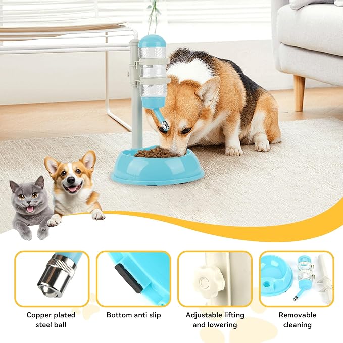 Dog Water Bottle Stand, Adjustable No Drip Portable Pet Water Bottle Standing Water Dispenser for Dog and Cat, 23.5 x 23.5 x 35cm (Blue)