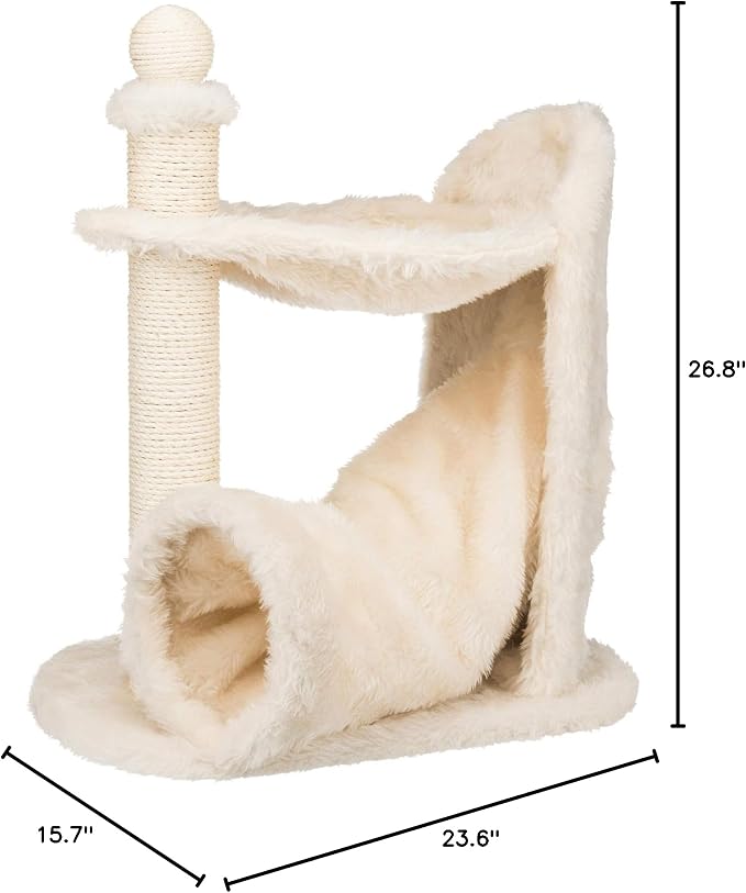 TRIXIE Baza Gandia Scratching Post – Cat Tower with Sisal Scratching Post, Cozy Condo & Padded Platform – Indoor Cat Furniture for Scratching & Climbing – Cream, 15.7" x 23.6" x 26.8"