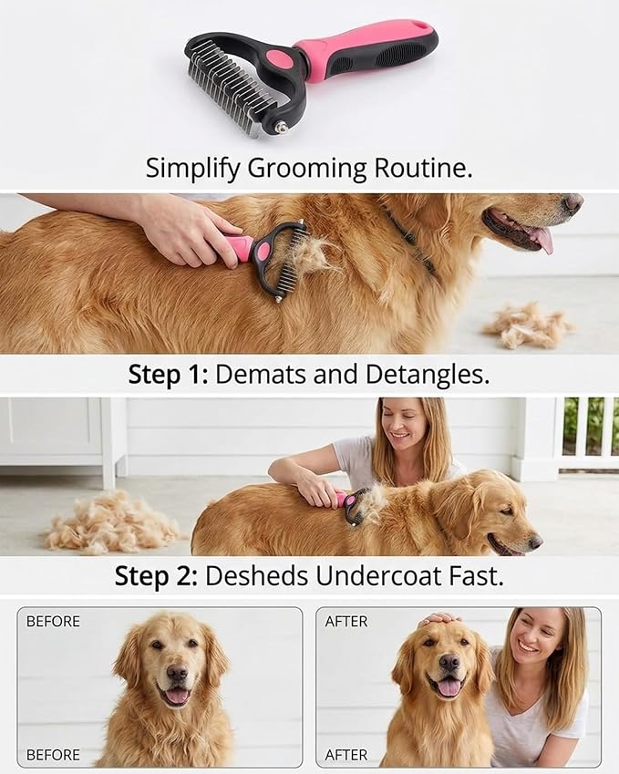 Pet Grooming Tool for Dogs and Cats, Dual-Sided Pet Comb, Professional Deshedding Tool, Pets Hair Remover Shedding, Long Haired Dog Brushes, Undercoat Combs Supplies, Cat Brush Rake