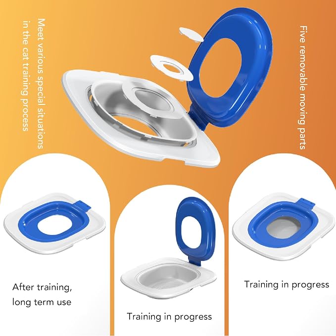 Upgraded Cat Toilet Trainer Kit, Universal Reusable Cat Potty Toilet Training Kit, Removable Cat Toilet Training Kit, Toilet Litter Box Trainer for Home Pet Care (Blue)