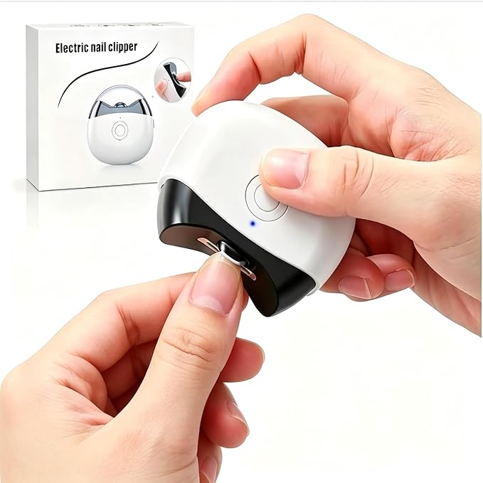 CACHIL 3-in-1 Automatic Electric Nail Clipper with LED Light, Dust Collector & 3 Speeds - USB Rechargeable Safety Nail Trimmer for Seniors, Thick Nails, Baby & Kids (White)