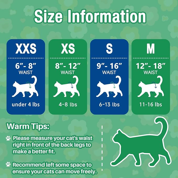 Pet Soft Disposable Cat Diapers - Diaper for Female & Male Cats, Puppy Doggie Diapers for Female Dogs with Adjustable Foam Tail Hole, XX-Small (24Pcs, Green)
