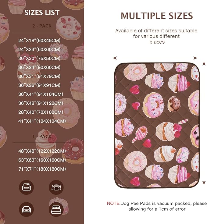 IEUUMLER Washable Pee Pads for Dogs, 1 Pack Cake Pattern Reusable Waterproof Puppy Potty Pads, Non-Slip Absorbent Pet Training Pads for Playpen Crate Bed EU015 Coffee Cake, 48x48