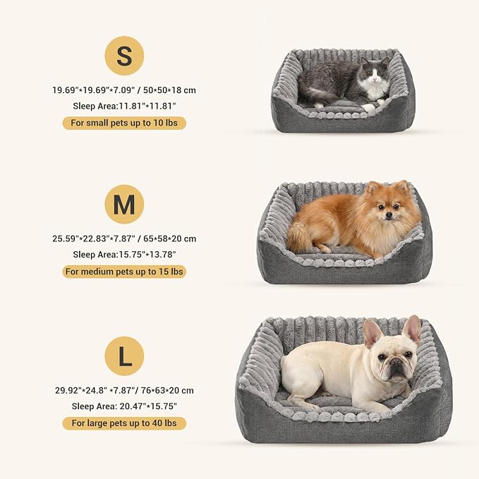 Avont Supportive Dog Bed for Small Medium Dogs, Plush Foam Fill, Grey | Removable Machine Washable Cover, Low 5.12" Entry for Pups & Seniors, 7:3 Foam-PP, Non-slip Bottom, Hidden Chew-proof Zippers