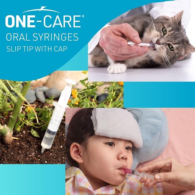 ONE-CARE 1ml Oral Syringe with Cap - Sterile, Individually Wrapped - 100 Dispensers, Slip Tip, Uses include oral administration of medicine for infants, adults and animals