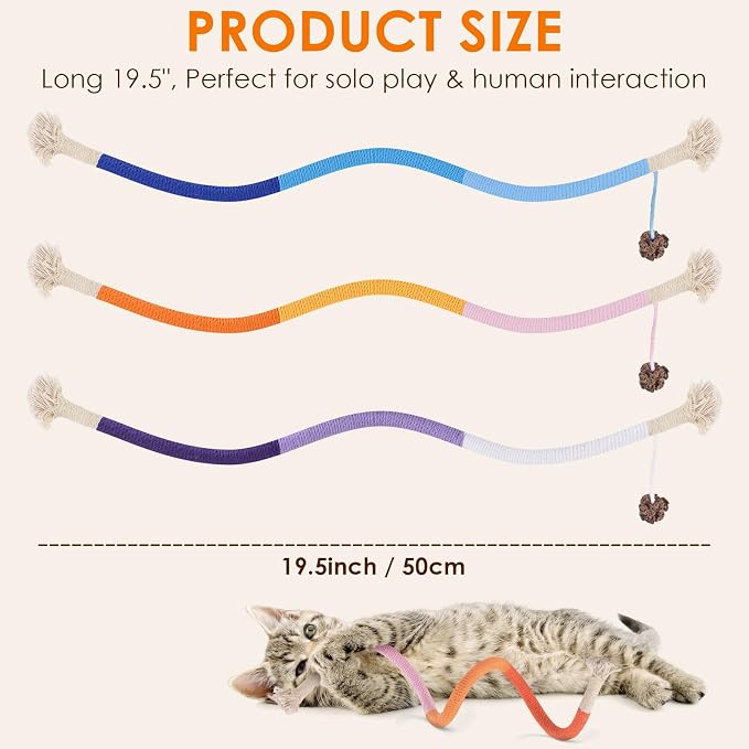 TINDTOP Cat Toys Chew Ropes, 3 Pack Interactive Cat Nip Kicker Toy for Indoor Kittens, Teeth Cleaning Toy for All Breeds, 19.5 Inches (50cm) | for Indoor Kittens, Teeth Cleaning Toy for All Breeds, 19.5 Inches (50cm)