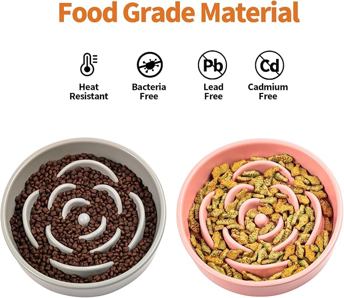 Pink Ceramic Dog Bowl Slow Feeder for Medium and Large Breed,1.5 Cup 8.26 in Slow Feeding Bowl,Puzzle Dog Food Bowl for Fast Eater,Maze Dish for Fast Eater