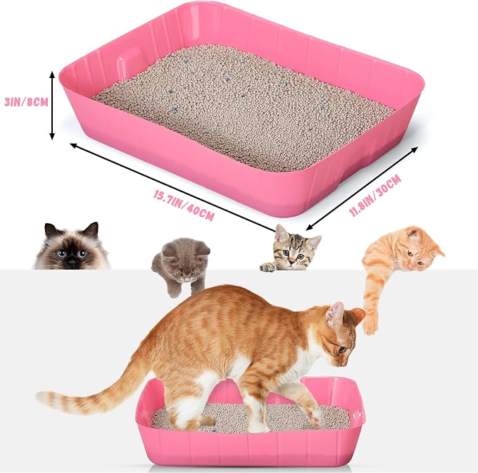 Bokon 25 Count Disposable Litter Box for Cat, Large Disposable Litter Tray for Travel Home Durable Portable Plastic Kitty Litters Boxes Leak-Resistant Easy-Grip Rim, 15.7 x 11.8 x 3 Inches(Pink)
