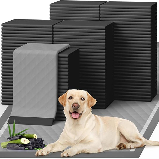 Powools Charcoal Puppy Pads - 100 Packs, 34"×28" Ultra-Large Puppy Pads, Odor-Control Carbon Pee Pads for Dogs, 6-Layer Ultra-Absorbent & Quick-Dry Black Training Pads