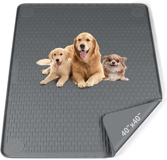 Pee Pads for Dogs, 40" x 40" Extra Large Reusable Silicone Mat, Washable Puppy Training Pads for Potty Training, Non-Slip, Leak-Proof, Indoor Floor Protection (Dark Grey)