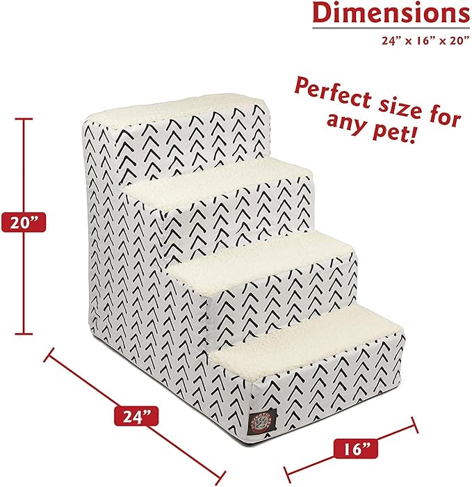 Majestic Pet 4 Step Portable Dog Stairs for Small Dogs to get on Bed Supports 250 lbs or Less – Dog Steps for High Bed with Machine Washable Cover –Pet Stairs for Cats Boho Arrow White/Black