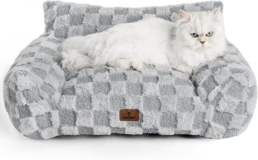 ABCPET Cat Bed Cats Couch for Puppy and Kitten, Fluffy Pet Couch Small Dog Sofa Bed, Supportive Cat Sofa for Indoor Cats, Washable Cover & Non-Slip, 26 inch, Grey