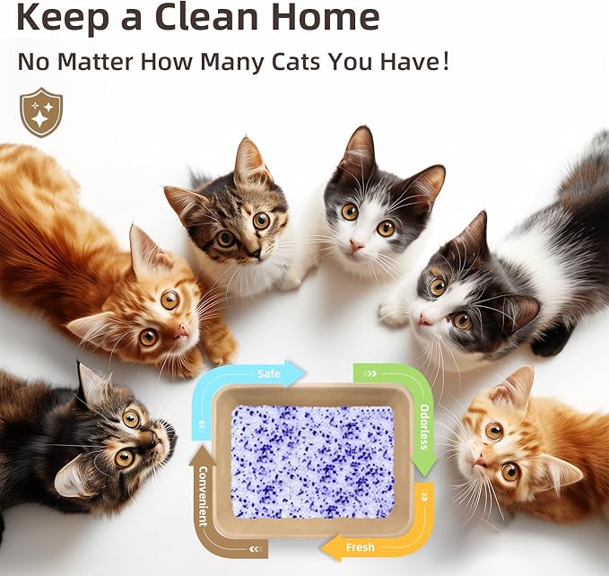 LaSyL Crystal Cat Litter for Multi-Cat Households - 17.2 lb Silica Gel, 30-Day Odor Control, 99.9% Dust-Free Non-Clumping Low Tracking Lightweight Unscented Formula (4 Bags x 4.3lb)