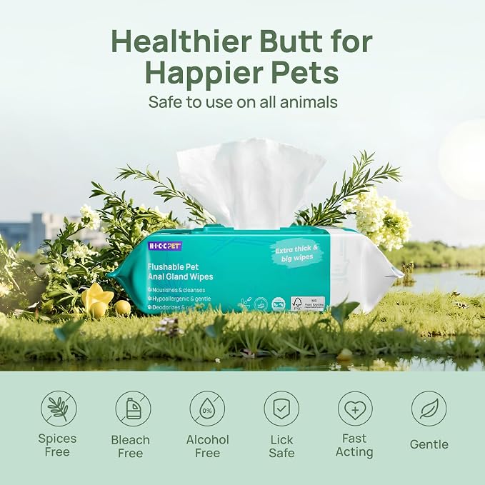 HICC PET Wipes for Dogs & Cats, Vet Recommended Cleaning Deodorizing & Soothing Allergy Infections Anal Gland Wipes, Hydrating & Nourish Fur Dog Grooming Wipes for Paw, Butt, Body-Hypoallergenic