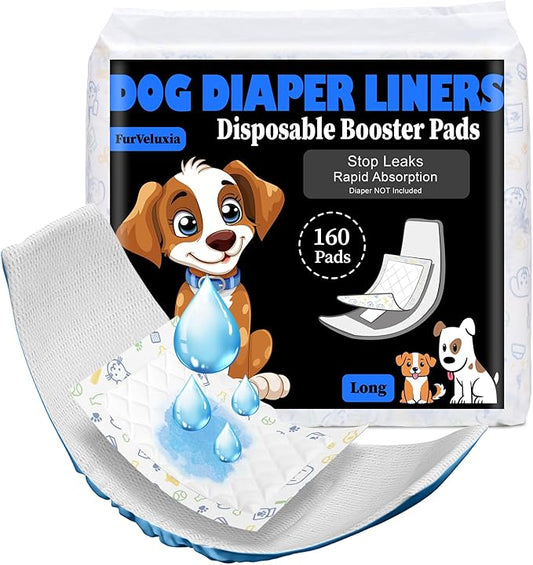 Dog Diaper Liners Booster Pads for Male and Female Dogs, 160ct, Super Absorbent Disposable Belly Band Liners for Male Dogs fit Most Types of Dog Diapers,Wraps(Long)