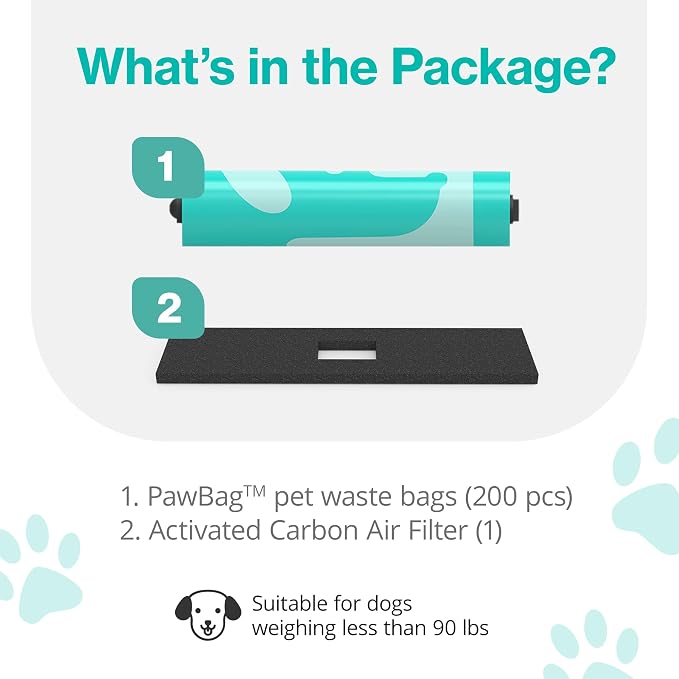 PawPail Scented Dog Poop Bags Refill with Carbon Filter - 1 Roll of 200 Standard Size Dog Waste Bags with Poop Filter - Mild Floral Scent, Leakproof, & Durable - For Pet Waste Station