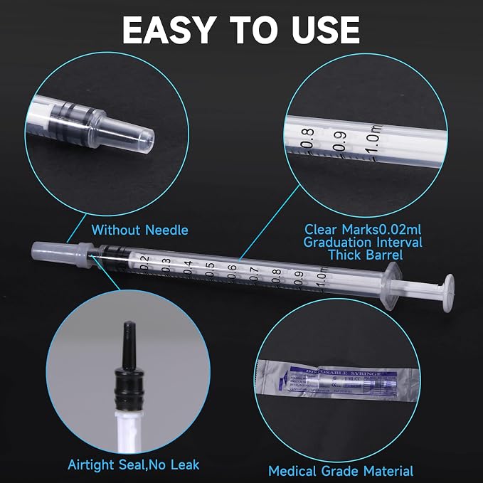 300 PCS 1ml Syringe Bulk with Cap,1cc Plastic Small Syringes with Cover, Liquid Measuring Syringe, Syringes Tools for Scientific Labs, Feeding Small Pets, Oil or Glue Applicator-Individually Sealed