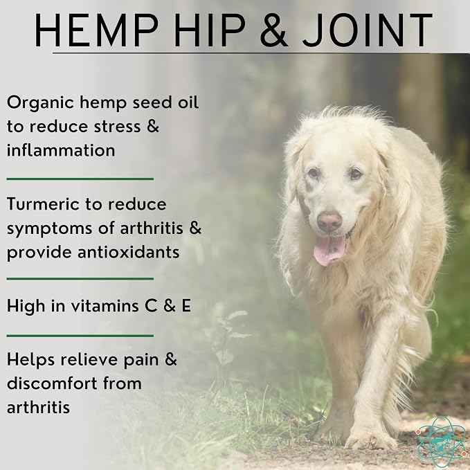 Hemp Dog Hip and Joint Supplement with Glucosamine Chondroitin MSM, Turmeric for Dogs, Calming Chew for Stress and Anxiety, 120 Soft Chews, Chicken Flavor, Made in USA