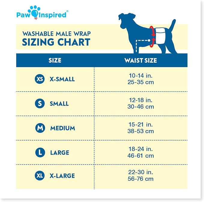 Paw Inspired 2-Count Reusable Male Dog Wraps, Washable Diapers for Male Dogs, Belly Bands for Incontinence, Surgery, Male Marking (Large Size, Assorted Colors with White Lining, Pack of 2)