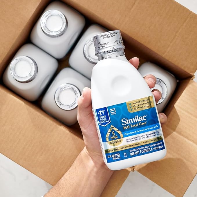 Similac 360 Total Care Infant Formula, Has 5 HMO Prebiotics, Our Closest Prebiotic Blend to Breast Milk, Non-GMO,‡ Baby Formula, Ready to Feed, 32-fl-oz Bottle, Pack of 6