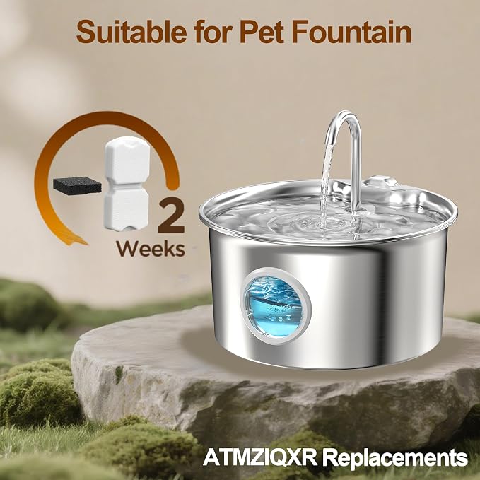 Cat Water Fountain Filters: 12 Cat Fountain Filter Replacement - 3 Months Set of Replacement Filters for ATMZIQXR Pet Fountains S18 - Contains 6 Carbon Filters + 6 Sponges Filters