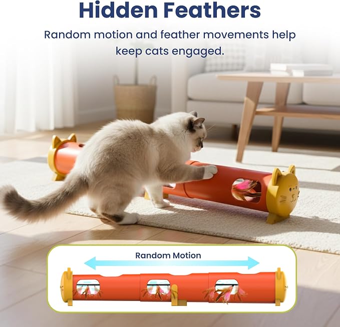 PAWSPIK Electric Feather Teaser Tube Cat Toy, Interactive Automatic Cat Toy for Indoor Cats, Smart Random Feather Play, Long Battery Life, Pet-Safe Materials (Large)