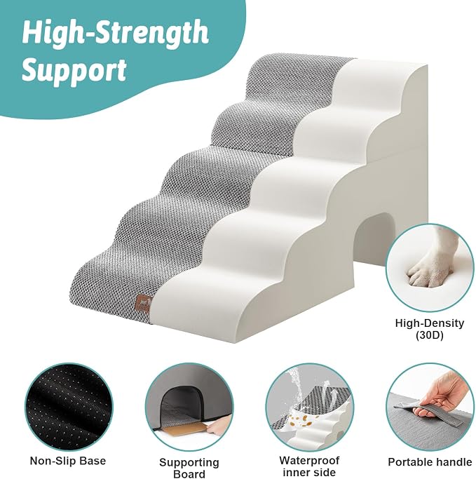 COZY KISS Extra Wide Dog Stairs with Tunnel, Detachable Large Pet Step for Small Medium Dog, Puppy or Cat, Ramp for High Bed, Couch, Sofa or Car, Stable, 19.7x33x22.4 inch, 5 Step, Grey