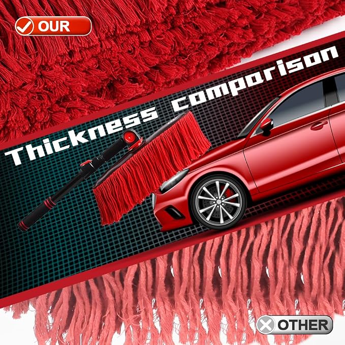 Car Cleaning Supplies Duster, 2In1 Brush for Car Exterior, Chenille Car Wash Brush Mop & Wax Cotton Car Duster Mop, Remove Dust, Retractable Steel Pole for Boat Truck RV, Gifts for Men Women