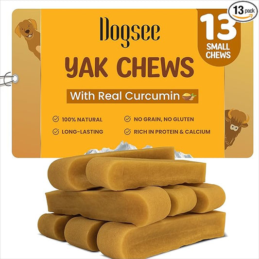 Dogsee Himalayan Yak Cheese with Turmeric 1lb (Small - 13 Pieces),60% Protein, Rawhide-Free Treats for Small Dogs, Supports Joint Health, Improves Dental Health