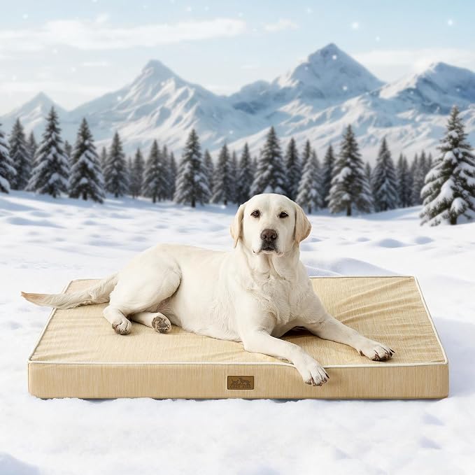 COZY KISS Large Cooling Orthopedic Dog Bed, Waterproof Egg Crate Foam Pet Bed with Removable Washable Cover, 44x32x4in,Beige