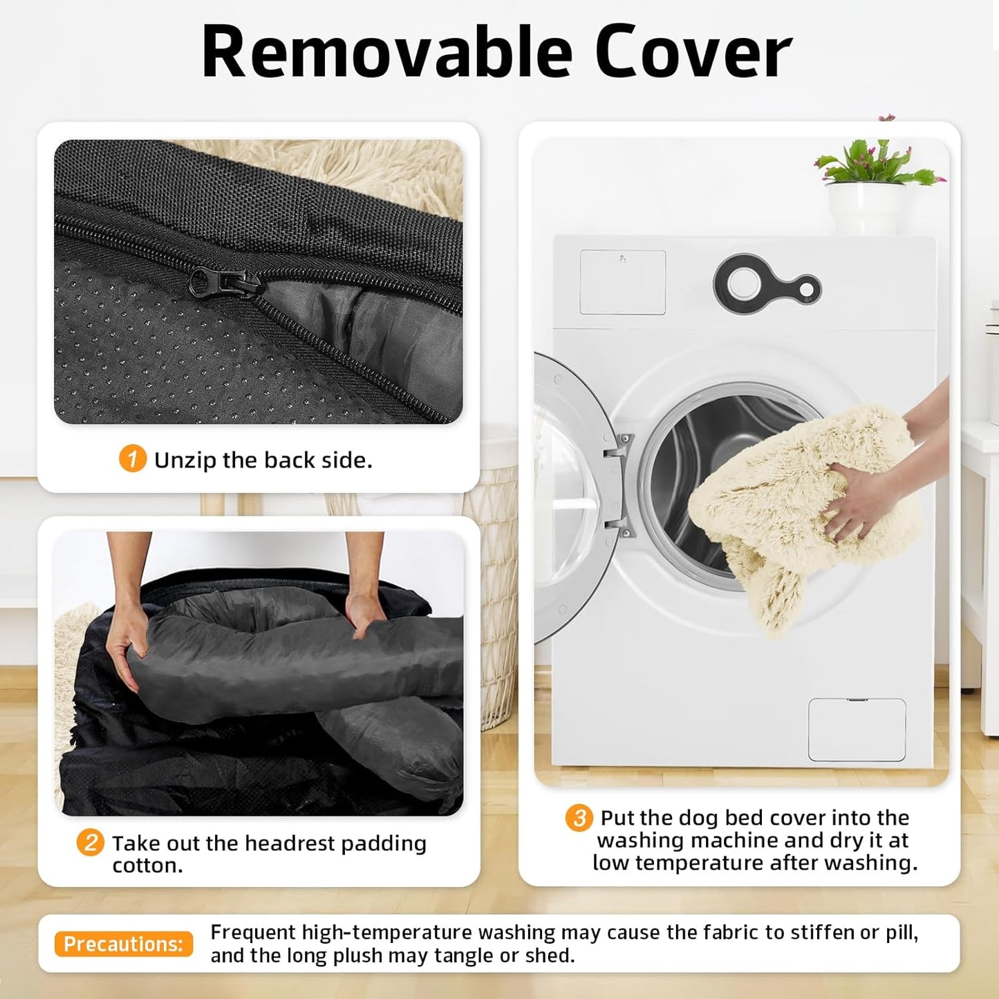 Calming Dog Bed Fluffy Plush Dog Mat for Furniture Protector with Removable Washable Cover for Large Medium Small Dogs and Cats (Large, Beige)